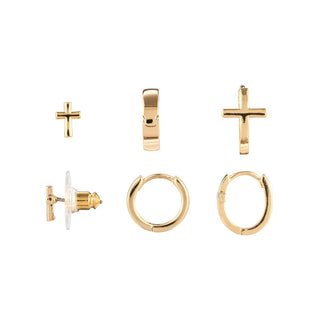 Dainty Cross Gold Earrings Set
