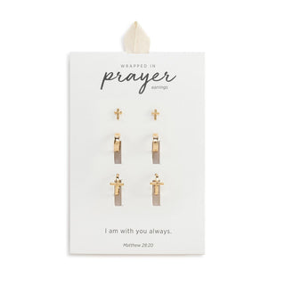 Dainty Cross Gold Earrings Set