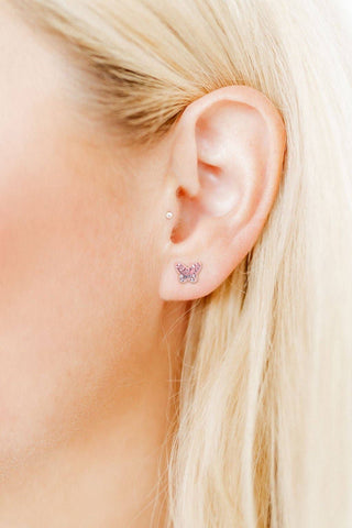 Bindi Butterfly CZ Screwback Stud Earrings – Pink & Purple