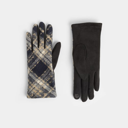 Navy Plaid Touchscreen Gloves