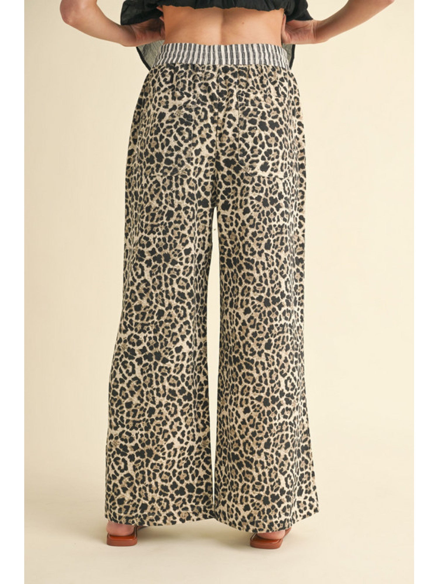 Leopard Pants w/ Striped Waistband