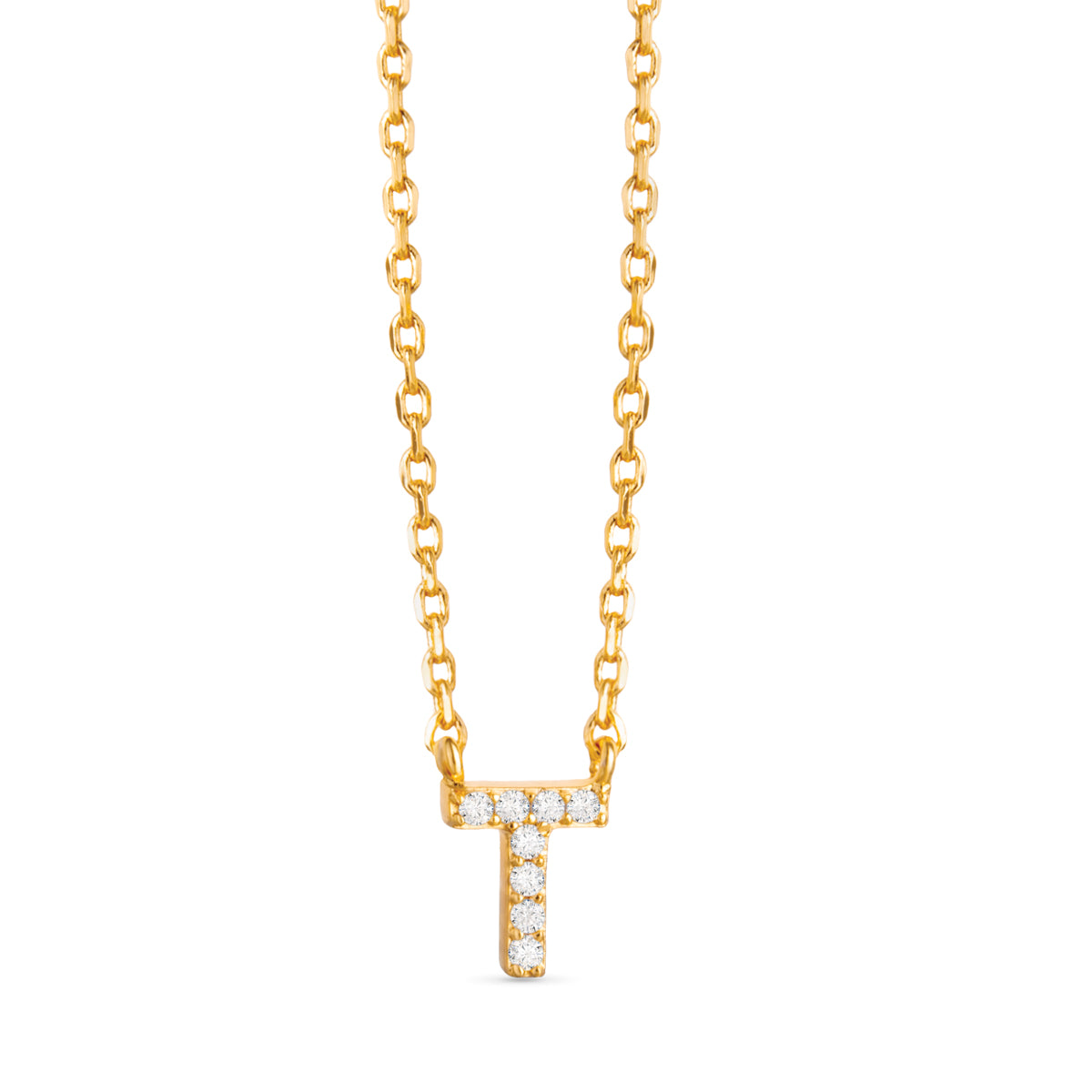 Gold CZ Initial Necklace - T