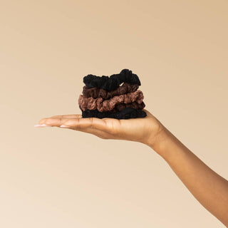 Ruched Lace Scrunchie 5-Pack — Black, Chocolate & Mocha