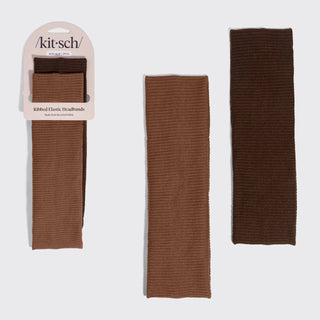Ribbed Elastic Headband 2-Pack — Mocha & Chocolate