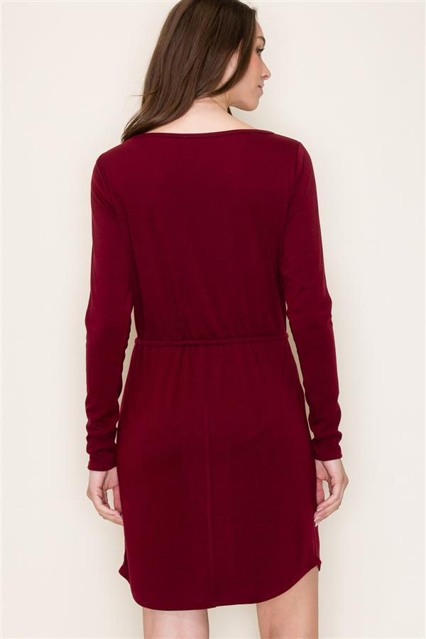 Solid Color Drawstring Waist Jersey Dress