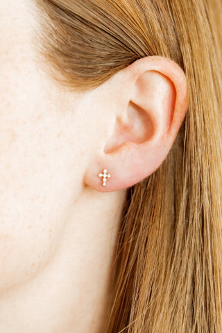 Clara Cross Gold Sparkle Screwback Stud Earrings