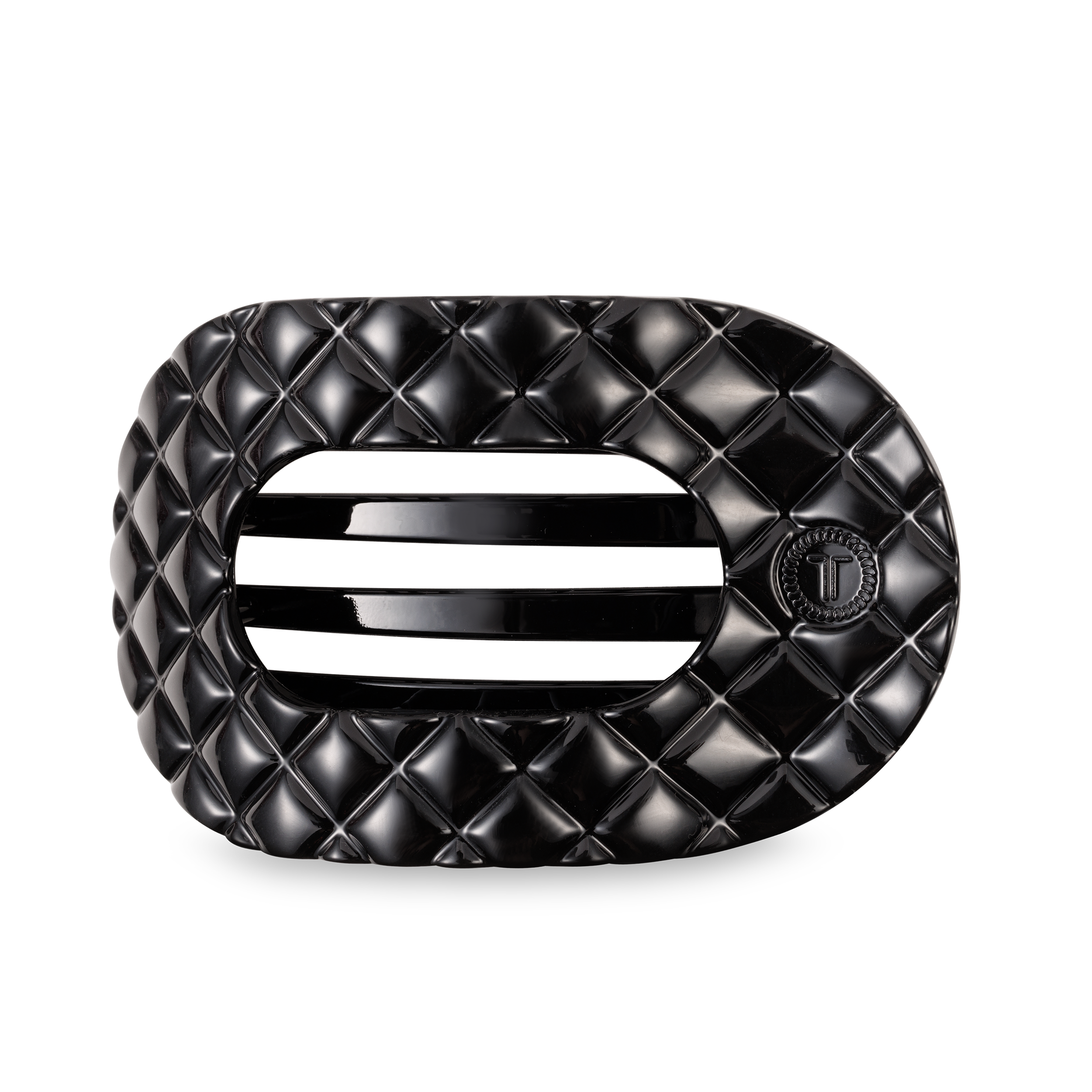 Flat Round Hair Clip | Large | Jet Black Quilted