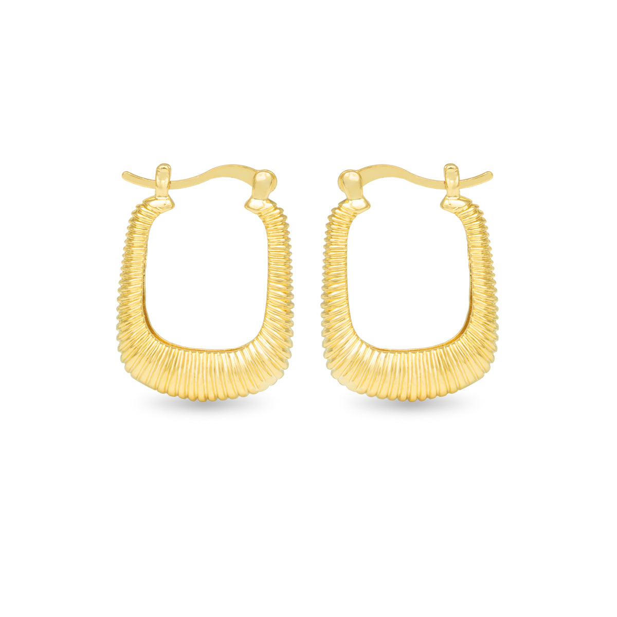 Angelina Polished Ribbed Square Hoops - Gold