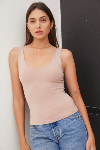 Double Lined Scoop Neck Tank Top - Nude