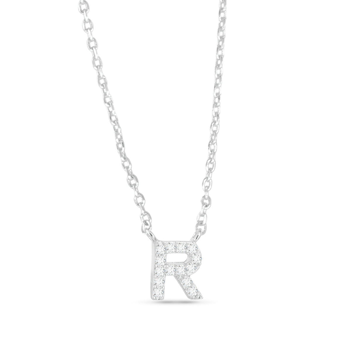 Silver CZ Initial Necklace - R
