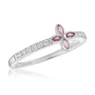 Pink Flower Silver Stack Ring