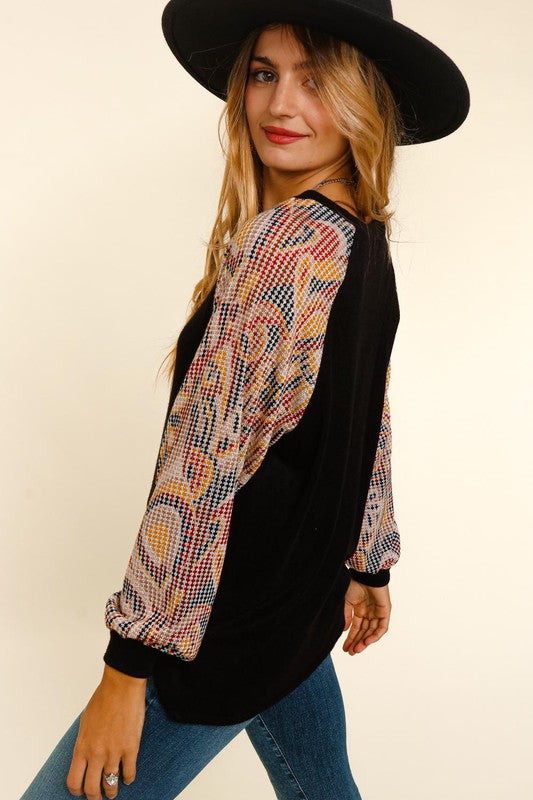 Plus Abstract Bubble Sleeve Knit Top