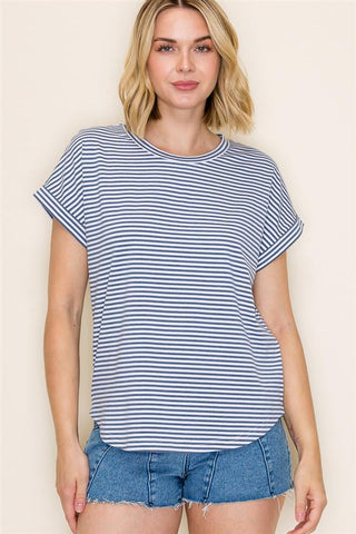 Pinstriped Jersey Short Sleeve Top FINAL SALE