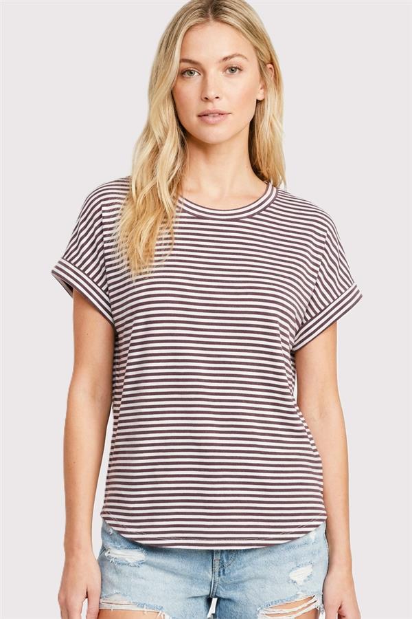 Pinstriped Jersey Short Sleeve Top