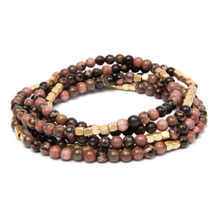 Scout Rhodochrosite & Gold Stone Wrap Bracelet & Necklace