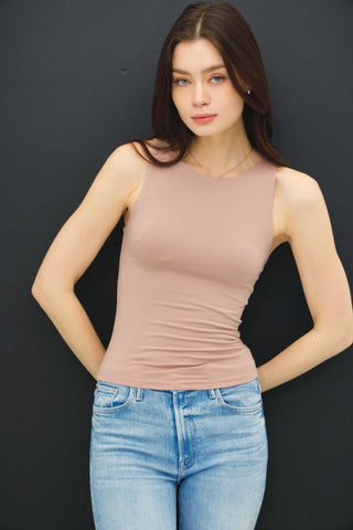 Double Lined Boat Neck Top - Hazelnut