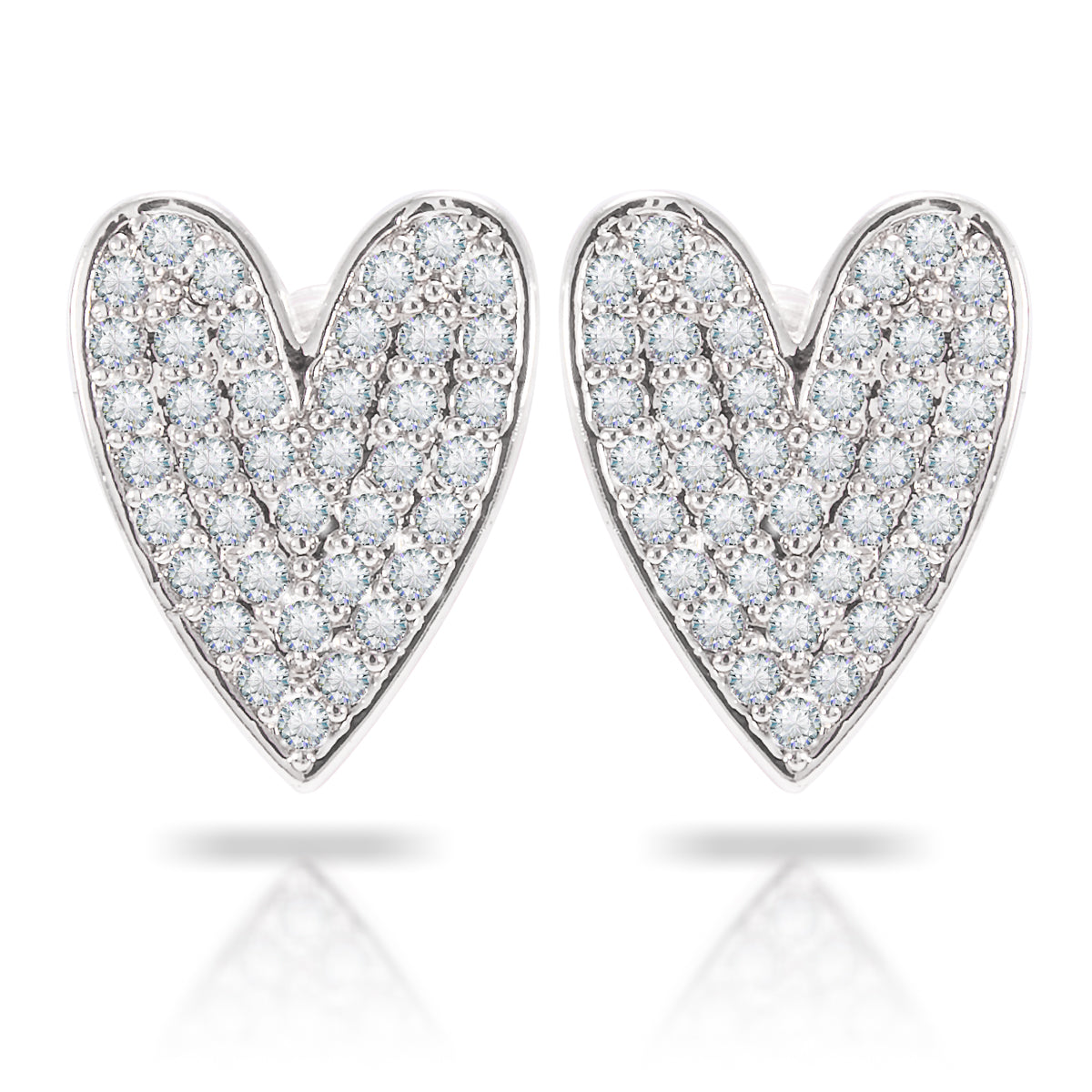 CZ Oblong Heart Earrings - Silver