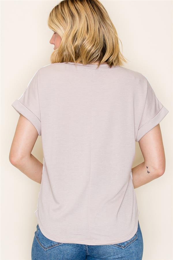 Solid Contrast Back Striped Top