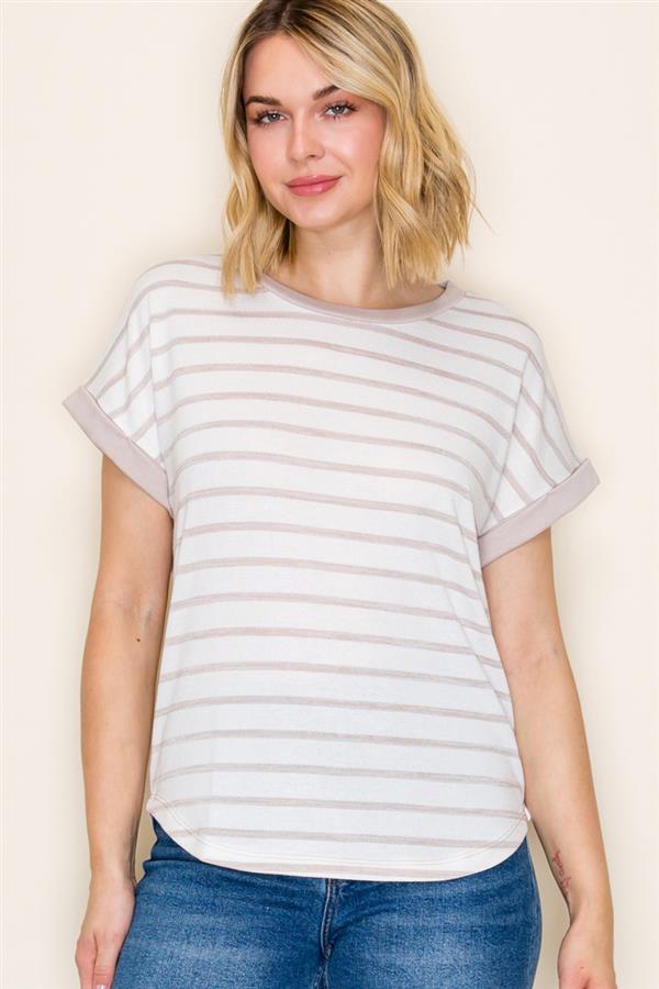 Solid Contrast Back Striped Top