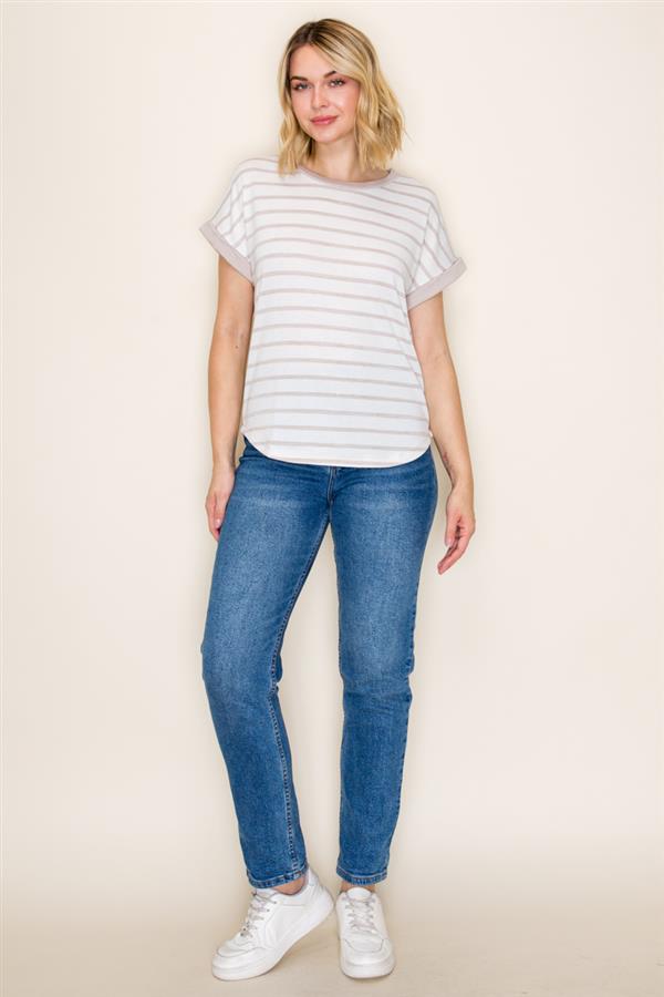 Solid Contrast Back Striped Top