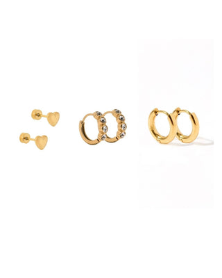 Denver Heart Stud & CZ Huggie Hoop Gold Tone Earring Set
