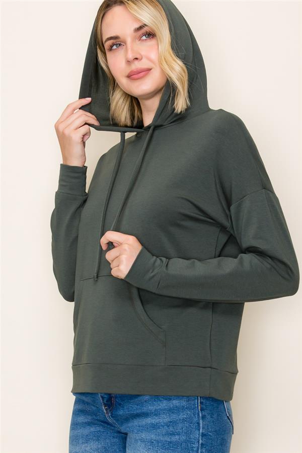 Solid Color Terry Hoodie Top