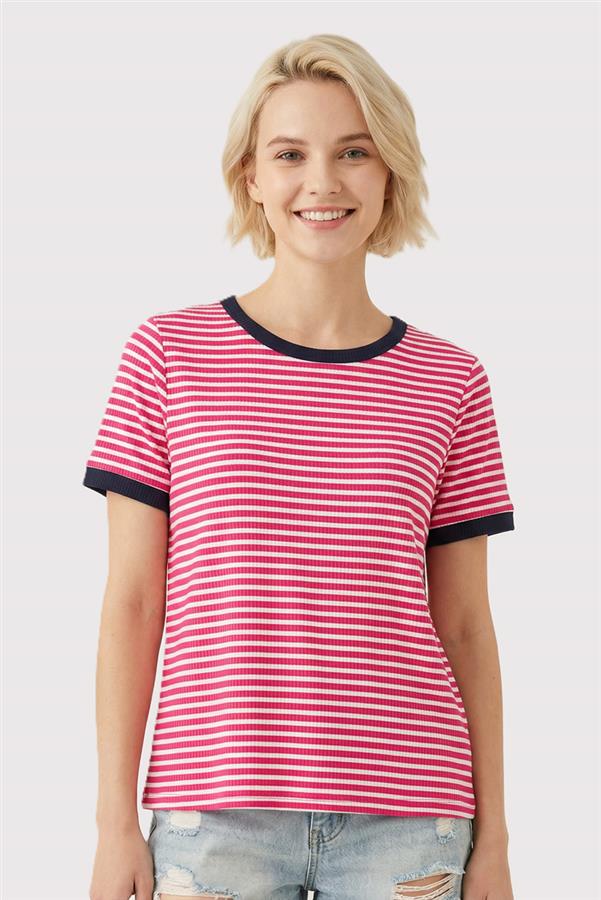 Color Trimmed Ribbed Striped Top