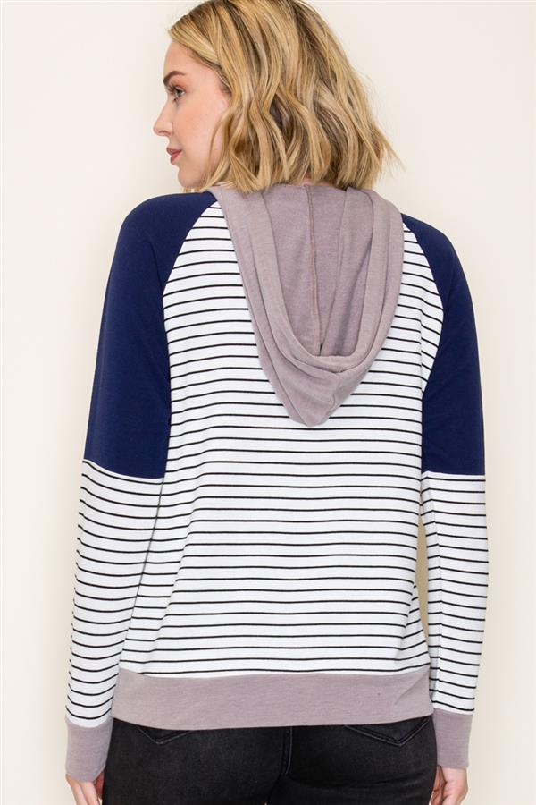 Color Blocked Striped Hooded Top