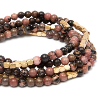 Scout Rhodochrosite & Gold Stone Wrap Bracelet & Necklace