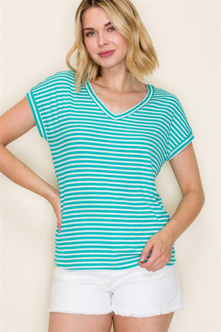 V-Neck Ribbed Striped Top FINAL SALE