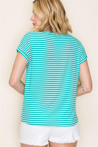 V-Neck Ribbed Striped Top FINAL SALE