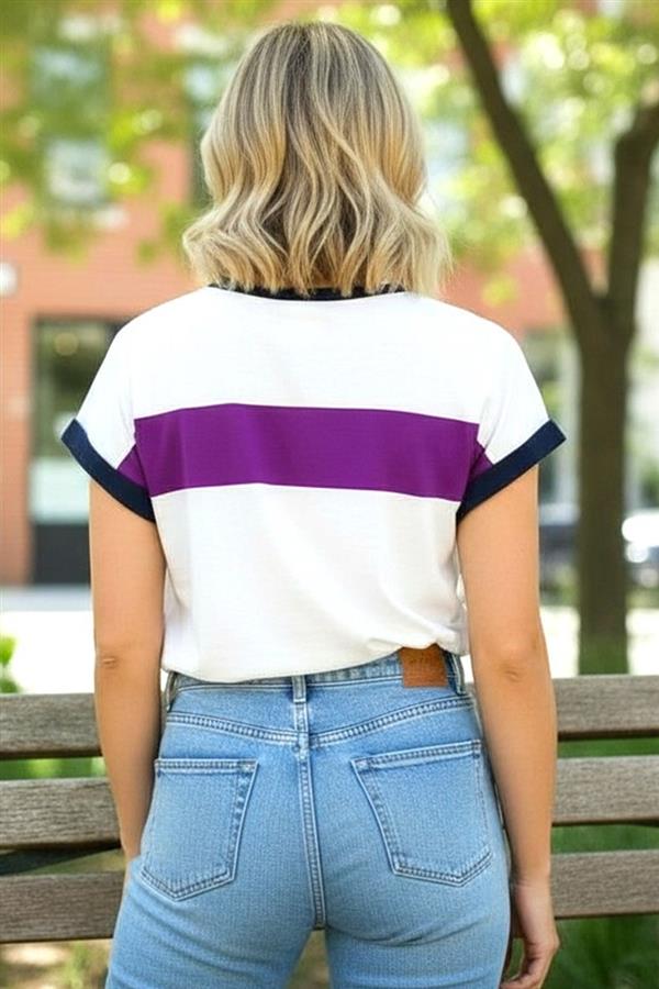 Color Trimmed Edge Short Sleeve Top