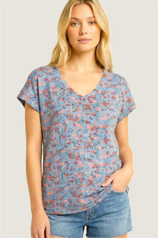 Floral Print Jersey V-Neck Top
