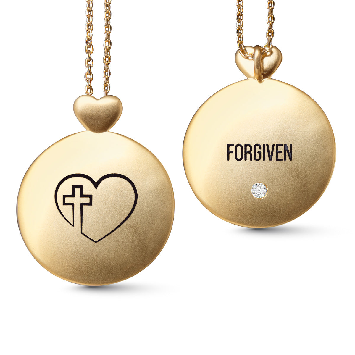 Gold Necklace w/ Heart Cross Pendant