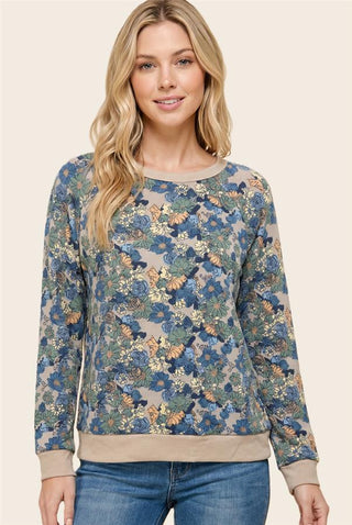 Women's Raglan Sleeve Floral Print Hacci Top