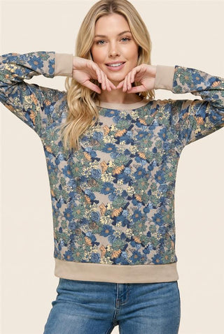 Women's Raglan Sleeve Floral Print Hacci Top