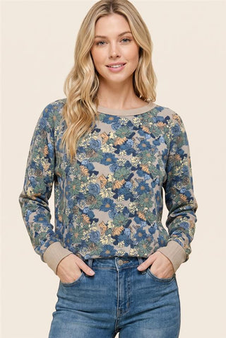 Women's Raglan Sleeve Floral Print Hacci Top