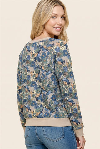 Women's Raglan Sleeve Floral Print Hacci Top