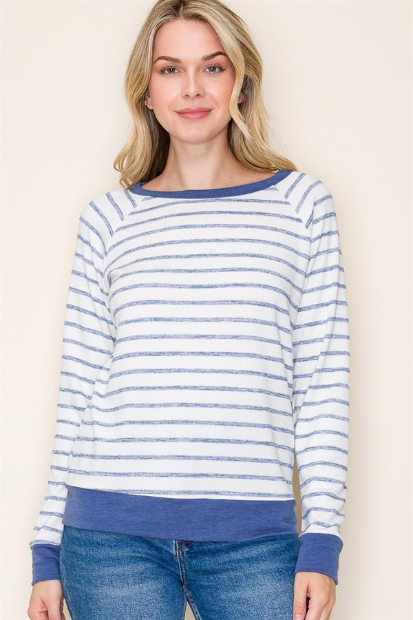 Navy Ivory Long Sleeve Striped Top