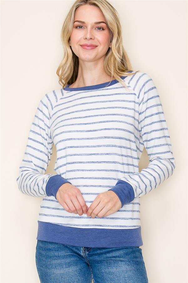 Navy Ivory Long Sleeve Striped Top