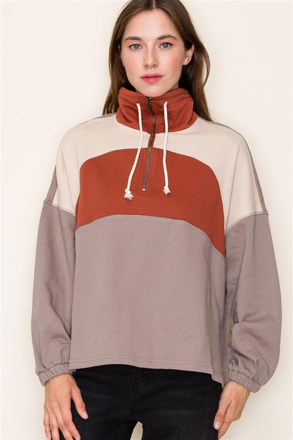 Terry Color Block Quarter Zip Pullover FINAL SALE