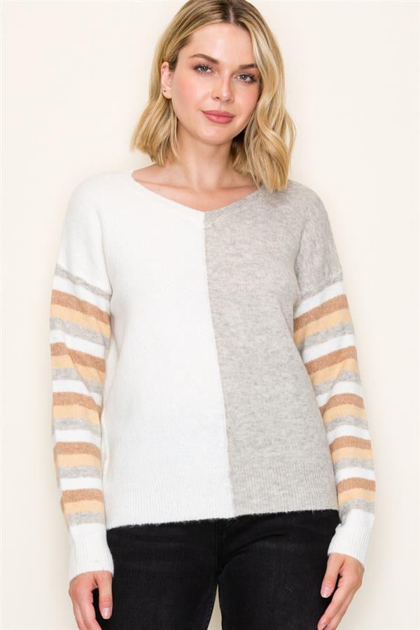 Multi Color Block V-Neck Sweater