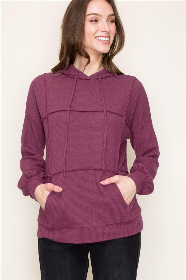 Textured Hoodie Top w/ Kangaroo Pocket