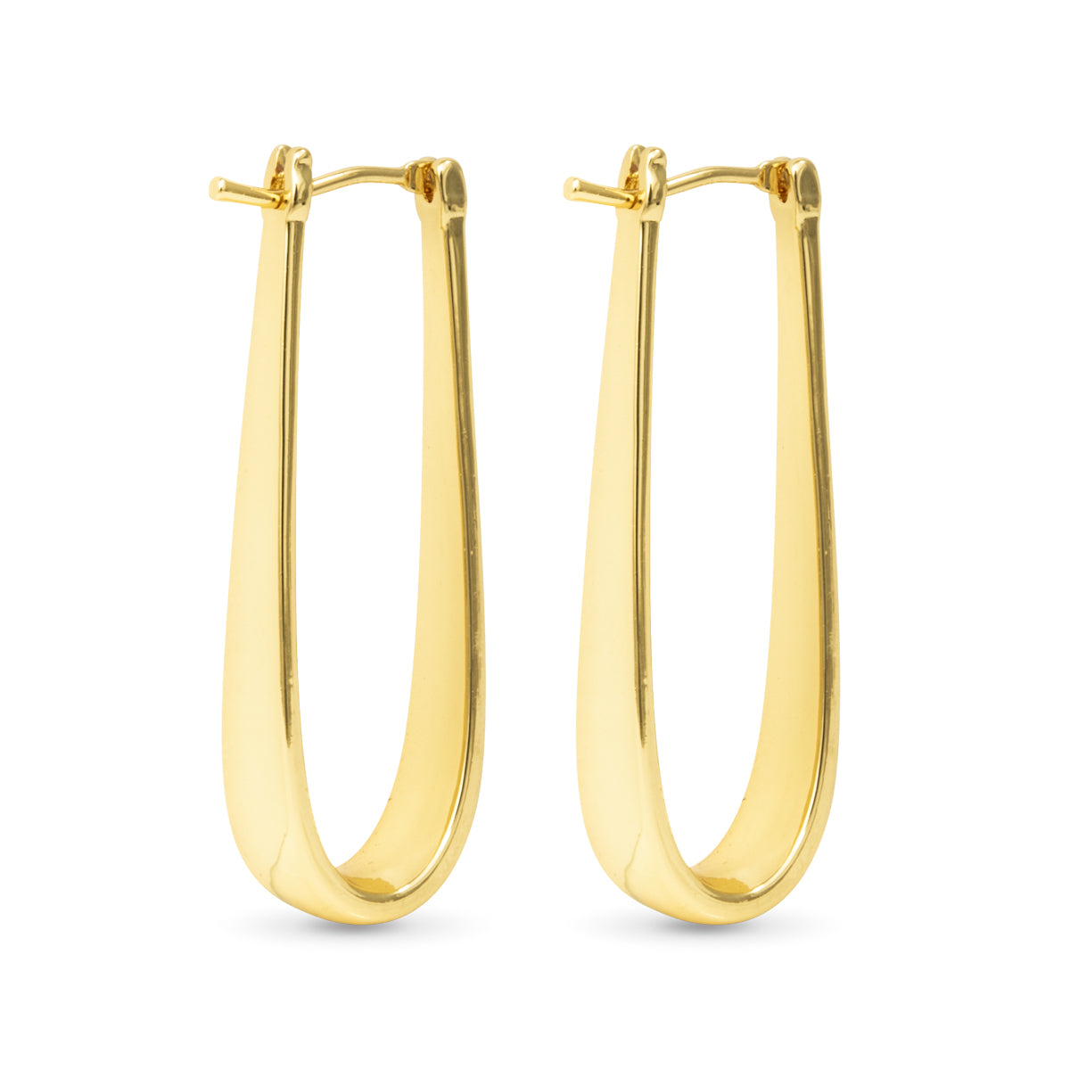 Polished Elongated Hoop Earrings - Gold