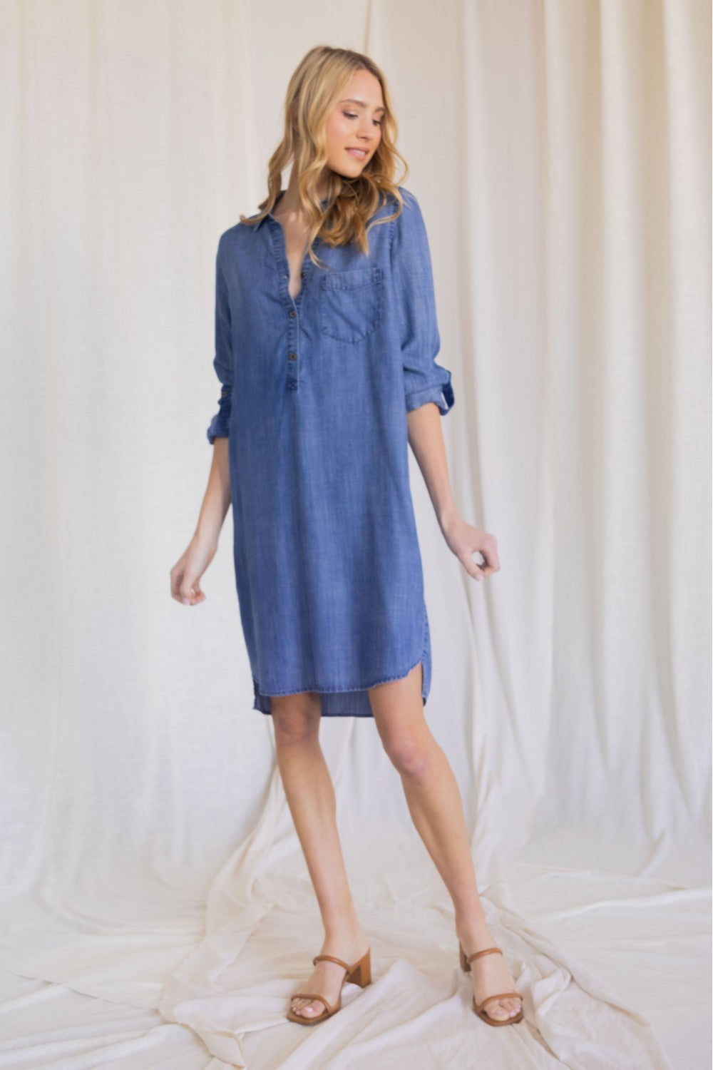 Tencel Fabric Dress w/ Convertible Sleeves