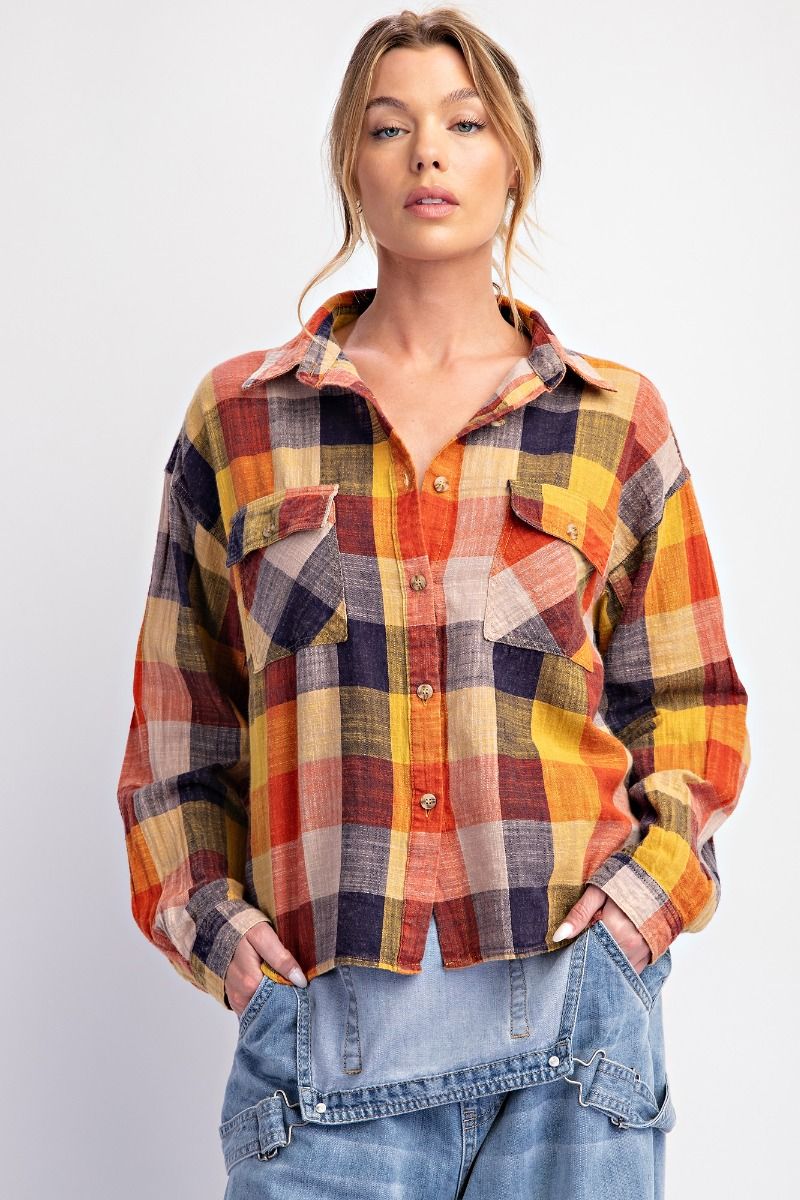 Plaid Washed Button Down Shirt