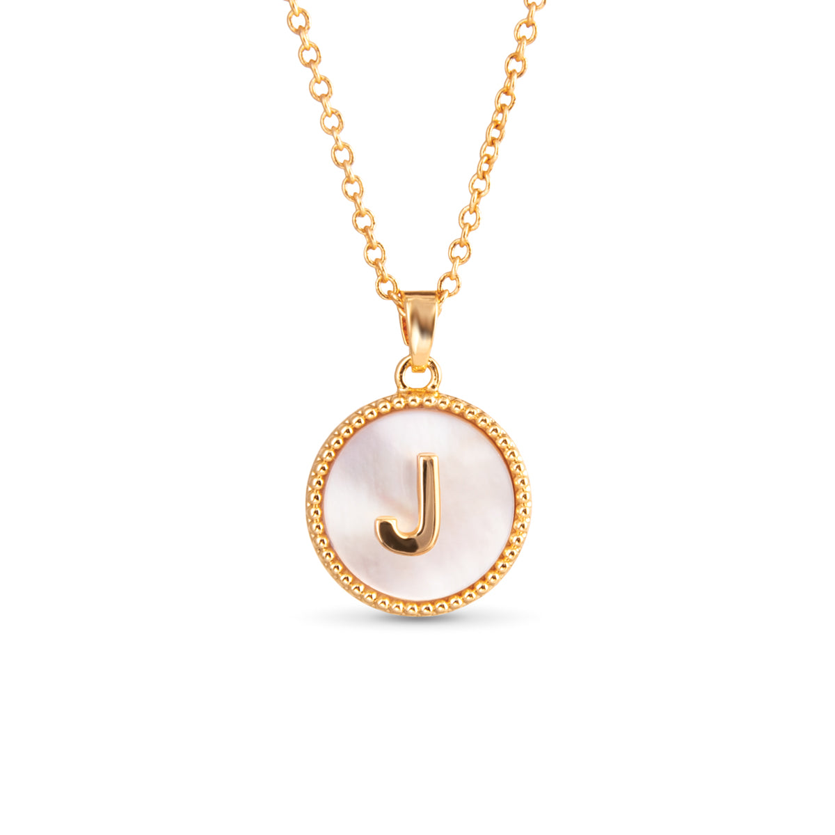 Gold Mother of Pearl Initial Necklace - J
