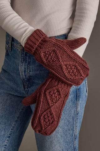 Dark Pink Cable Knit Mittens