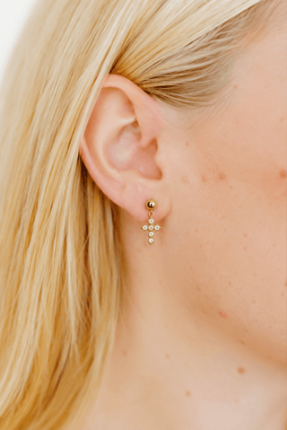 Millie CZ Cross Drop Screwback Earrings – Gold Tone