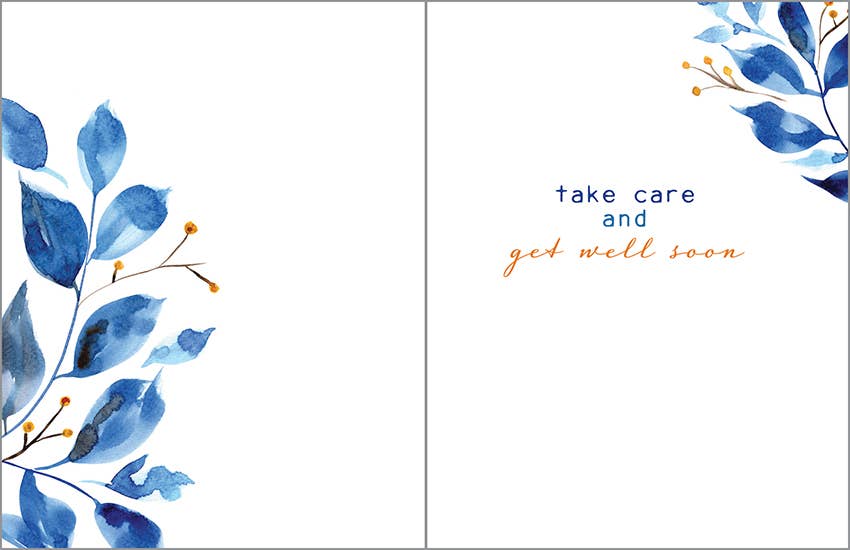 Get Well Greeting Card - Blue Leaves